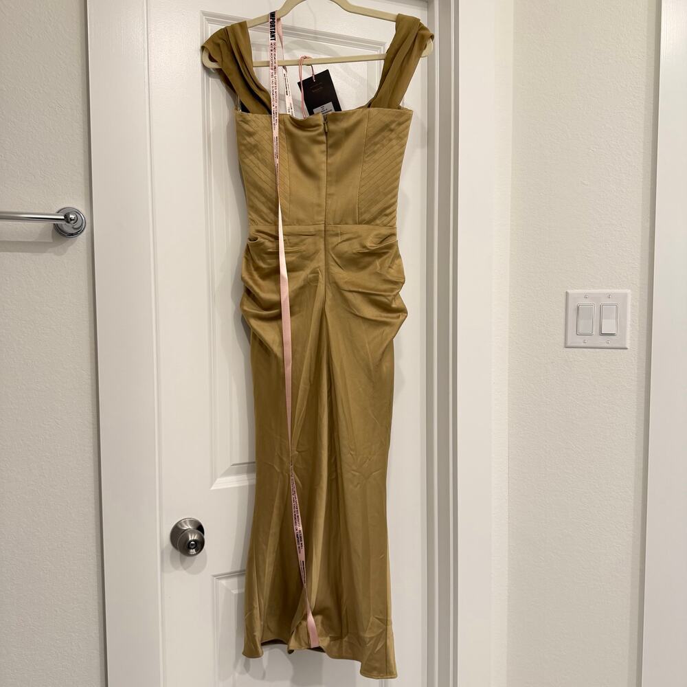 NWT House of CB Natalya Olive Satin Corset Midi Dress Size XS - Picture 4 of 8